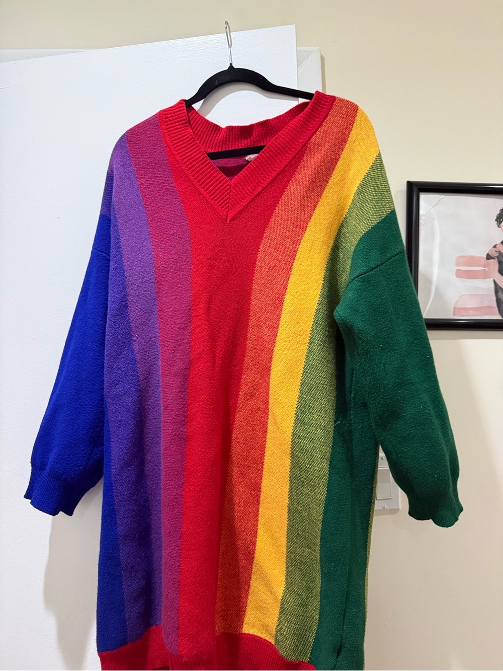 Women’s Dolls Kill Rainbow Stripe V-Neck Sweater Dress, size M/L - Picture 3 of 5